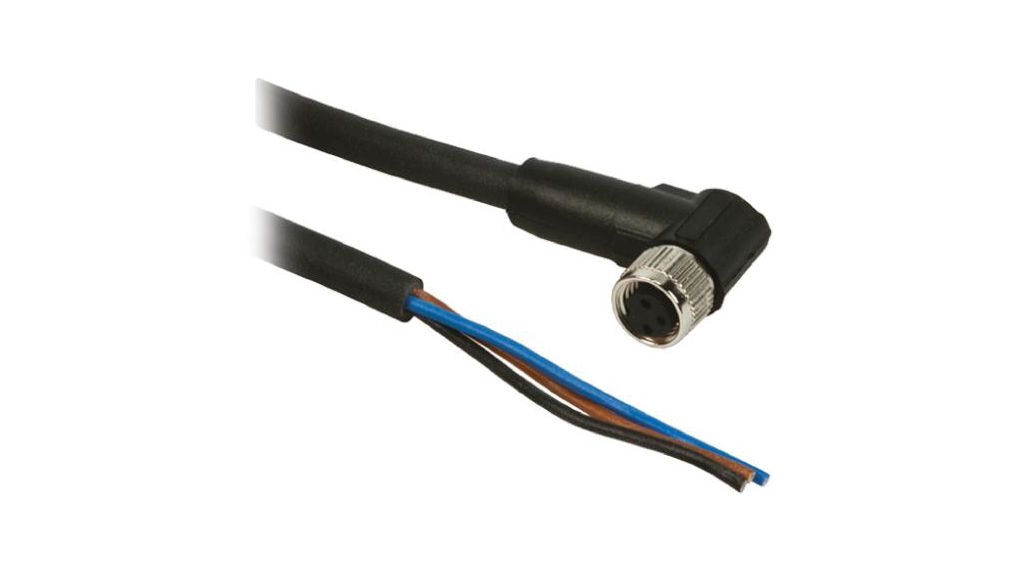Telemecanique Sensors Right Angle Female 3 way 1/2 in Circular to Unterminated Sensor Actuator Cable, 5m Ledare