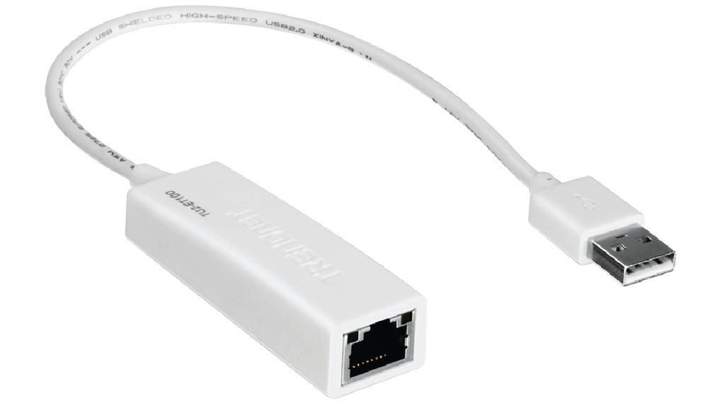 USB Network Adapter, 100Mbps, USB-A Plug - RJ45 Socket