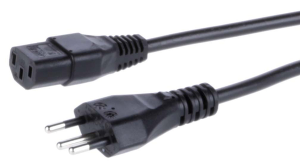 AC Power Cable, Brazil Male (NBR 14136) - IEC 60320 C13, 2.5m, Black