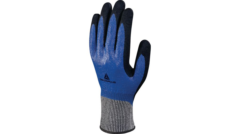 Protective Gloves, DELTAnocut + fibre / Mikroskum i nitril, Hanskestørrelse L, Svart / Blå
