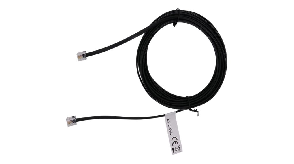 Telephone Modular Cable, RJ11 Plug - RJ11 Plug, Flat, 5m, Black