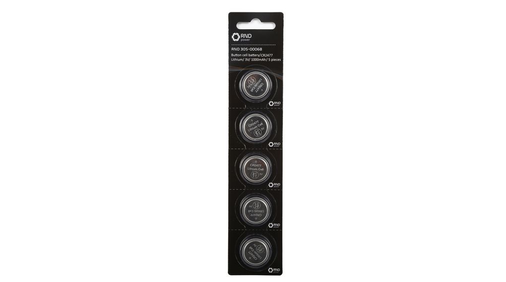 RND 305-00068, RND Button Cell Battery, CR2477, 3V, Pack of 5 pieces