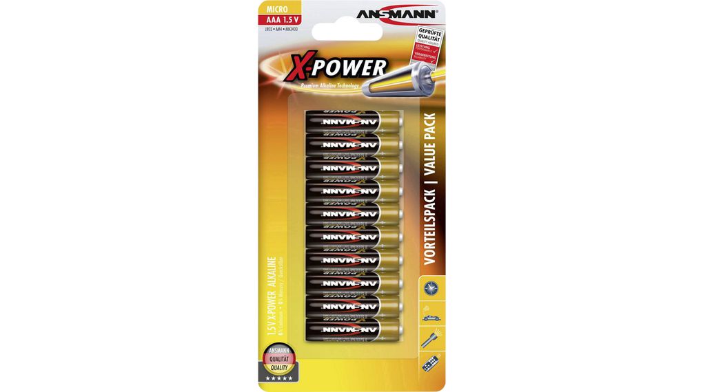 Primary Battery, Alkaline, AAA, 1.5V, X-Power, Pack of 10 pieces