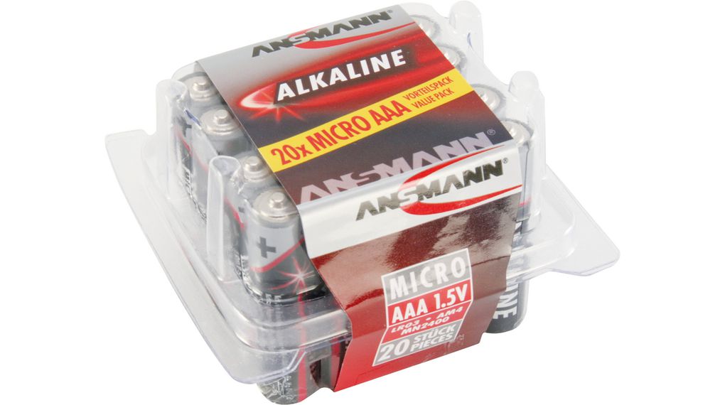 Primärbatterie, Alkali, AAA, 1.5V, RED, Packung à 20 Stück