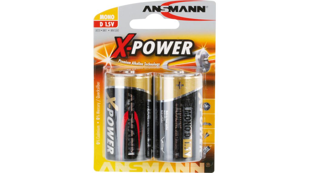 Primary Battery, Alkaline, D, 1.5V, X-Power, Pack of 2 pieces