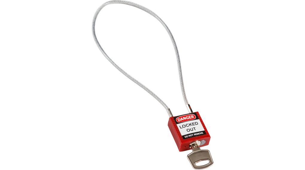 Compact Cable Padlock, Keyed Different, Red