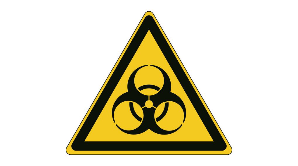 ISO Safety Sign - Warning, Biological Hazard, Triangular, Black on Yellow, Polyester, Warning, 1pcs