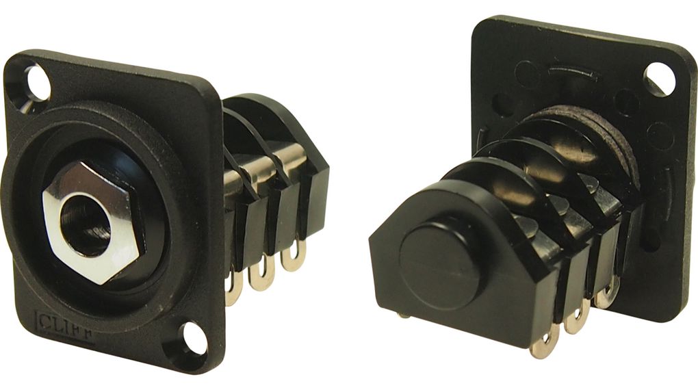 Stereo jack-socket van 6,35 mm in XLR-inbouwplaat, Aansluiting, Stereo, Rechte hoek, 6.35 mm