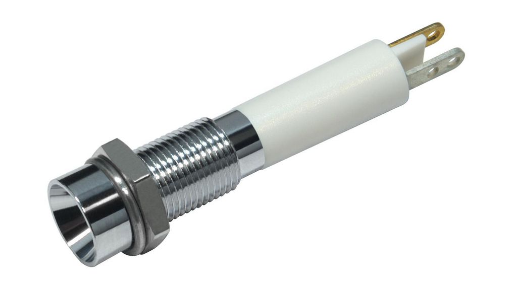 LED-indikator, Hvit, 410mcd, 24V, 6mm, IP67