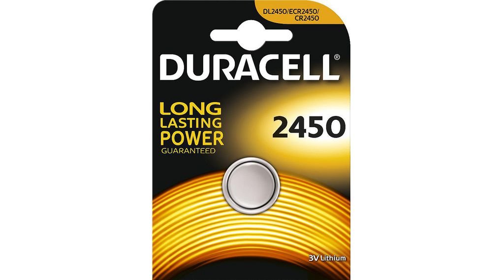 DL 2450, Duracell Button Cell Battery, Lithium, CR2450, 3V, 620mAh