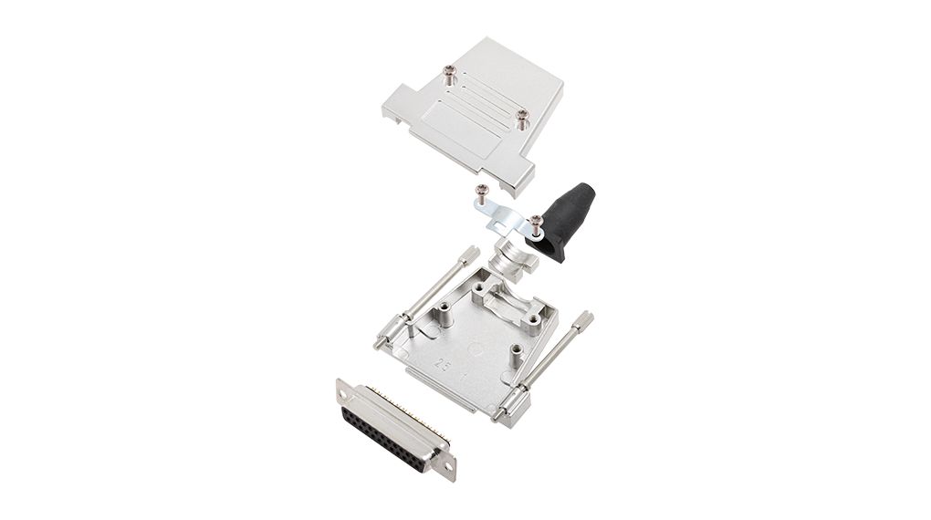 D-Sub Connector Kit, DB-25 Socket, Solder, Steel