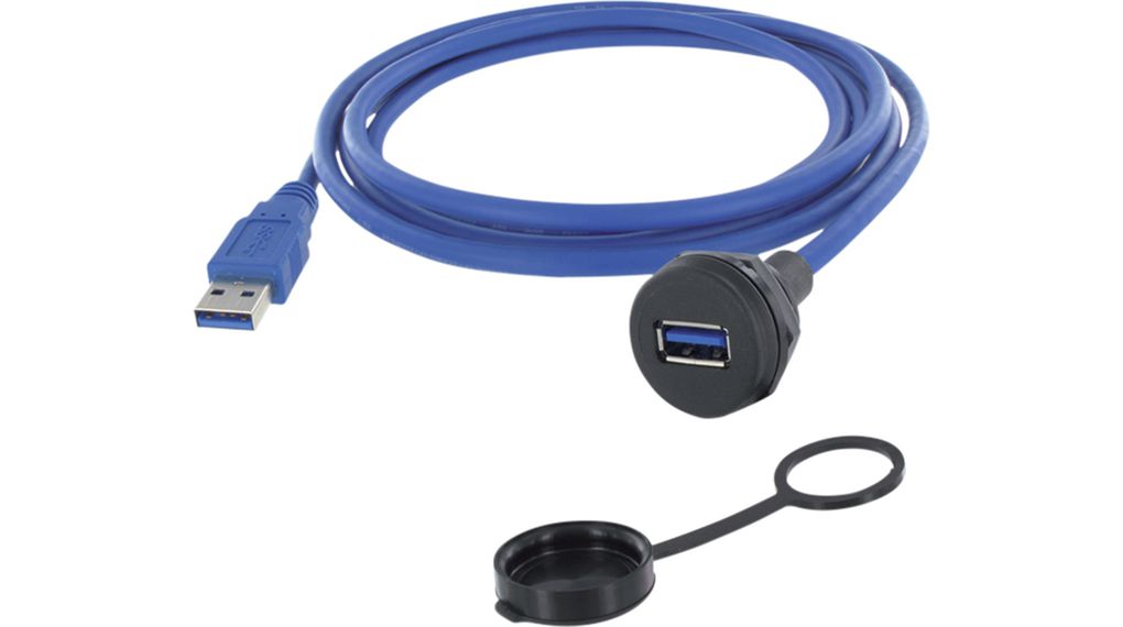 Cable, USB-A Socket - USB-A Plug, 1m, USB 3.0, Blue