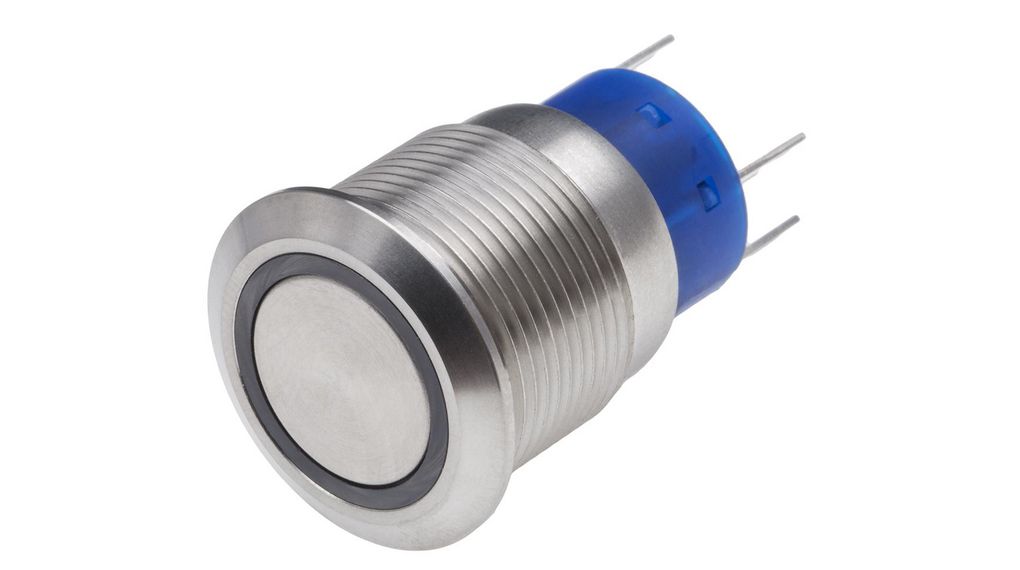 Illuminated Push Button Switch, Latching, Panel Mount, 19.2mm Cutout, SPDT, Green LED, 250V ac, IP67