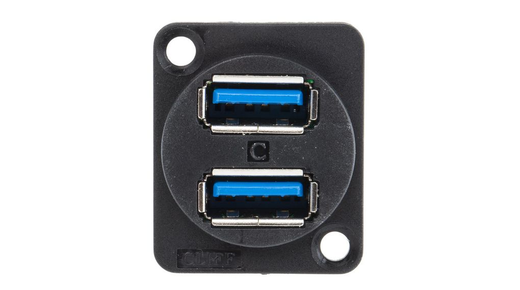 Straight, Panel Mount, Socket- Dual Port Type A 3.0 USB Connector