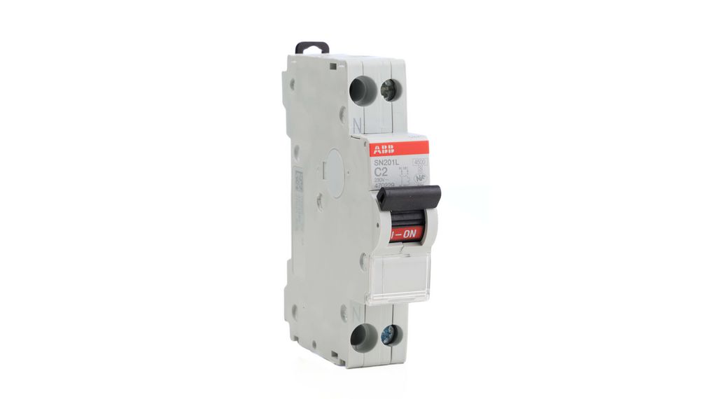 ABB SN201 MCB, 1+N, 2A Curve C, 230V AC, 4.5 kA Breaking Capacity