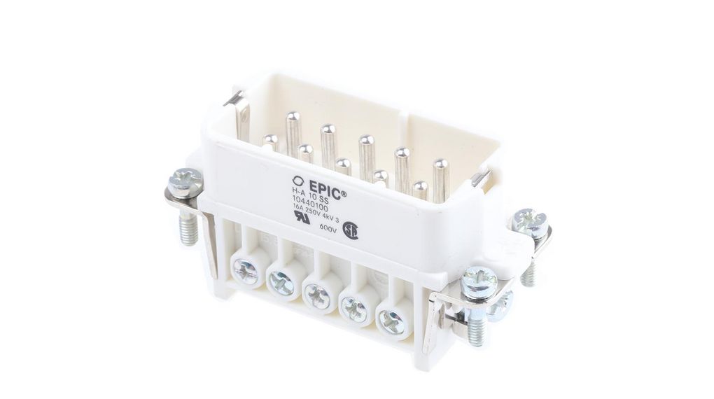 EPIC Heavy Duty Power Connector Insert, 14A, Male, H-A Series, 10 Contacts Poles