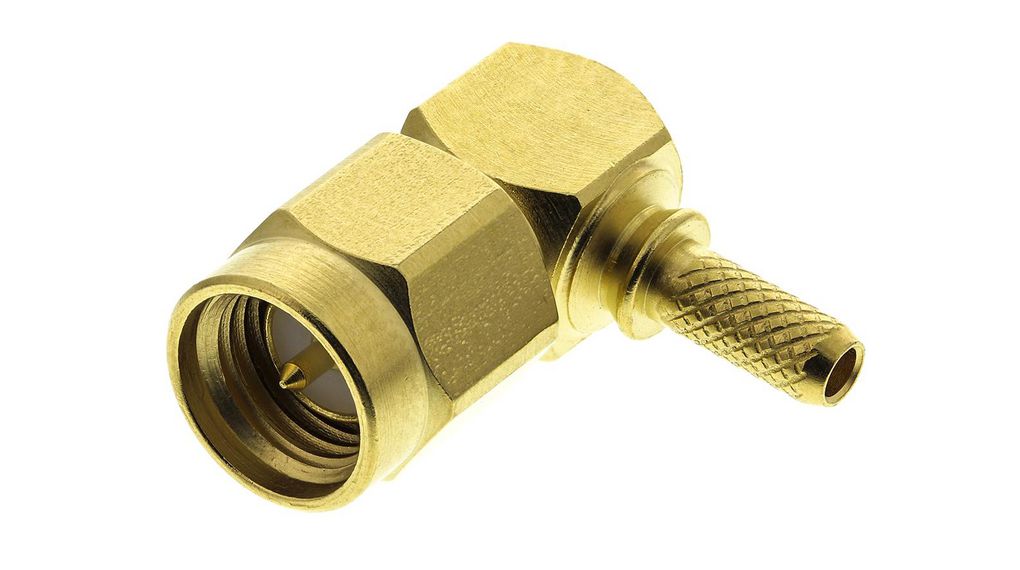 Radiall Right Angle 50Ohm Cable Mount SMA Connector, Crimp Termination RG188, RG316, Male, Right Angle, 50Ohm, Crimp