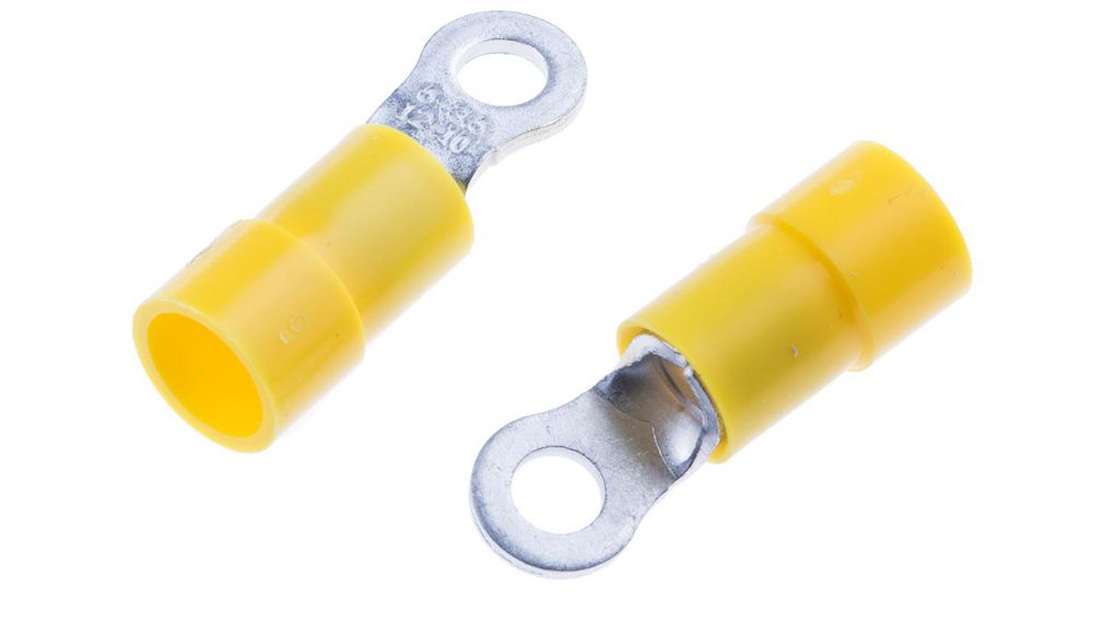 Insulated Ring Terminal, M3.5 Stud Size, 4mm² to 6mm² Wire Size, Yellow, Lot de 100 pièces