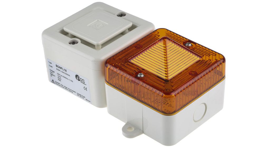 e2s SONFL1X Series Amber Sounder Beacon, 230 V ac, IP66, Wall Mount, 100dB at 1 Metre