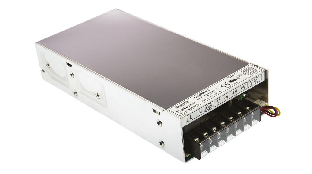 Switching Power Supply, LS200-12, 12V dc, 16.7A, 200W, 1 Output, 120 → 373 V dc, 85 → 264 V ac, 200W