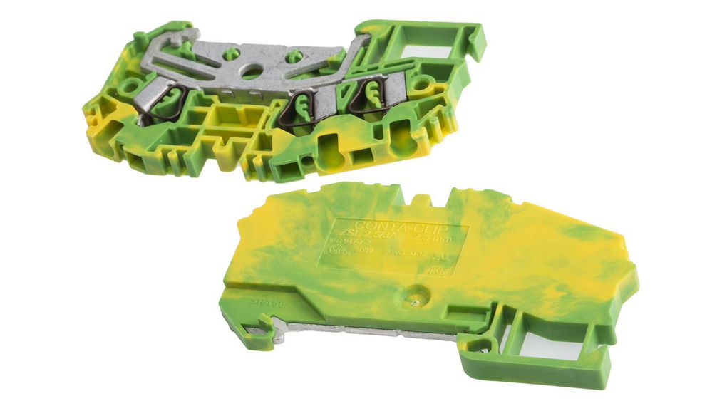 Green/Yellow, 2.5mm², Single-Level, Spring Clamp Termination Poler, Paket med 10 delar