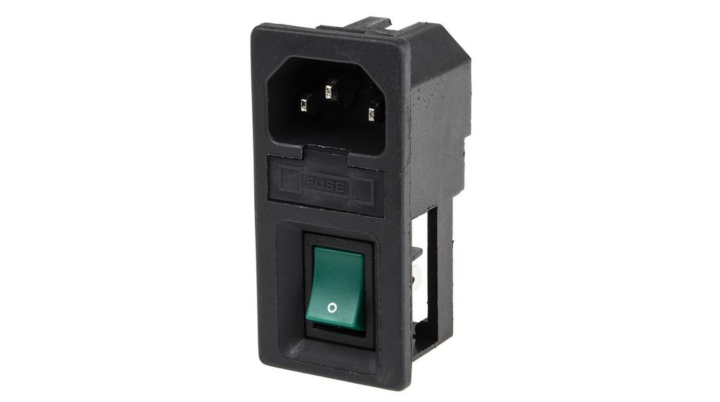 C14 Snap-In IEC Connector Male, 6A, 250 V, Fuse Size 5 x 20mm