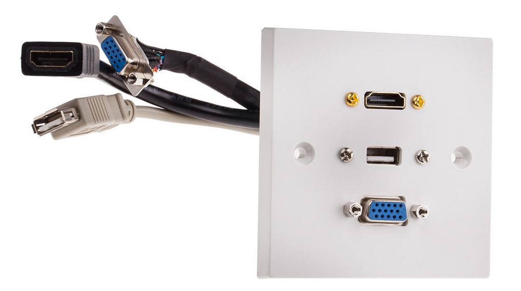 Single Gang 3 Way Female HDMI, SVGA, USB A Faceplate