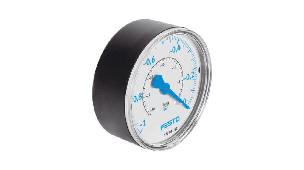 Festo R 1/4 Analogue Pressure Gauge 0bar Back Entry, VAM-63-V1/0-R1/4-EN, -1bar min., 537811