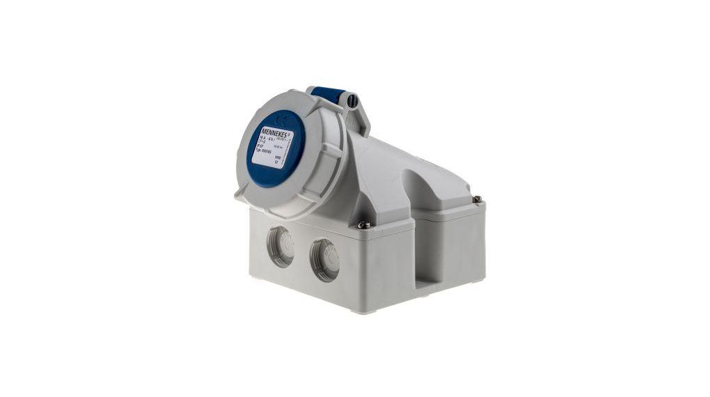 IP67 Blue Wall Mount 3P 25 ° Industrial Power Socket, Rated At 16A, 230 V