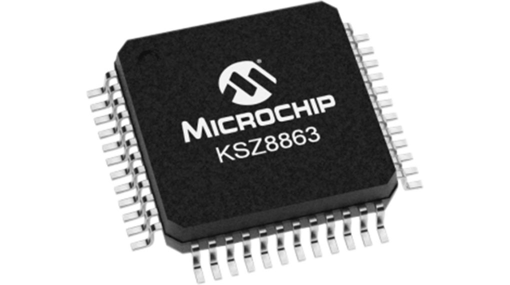 KSZ8863RLLI, Microchip Switch Ethernet gestito a 3 porte, LQFP-48