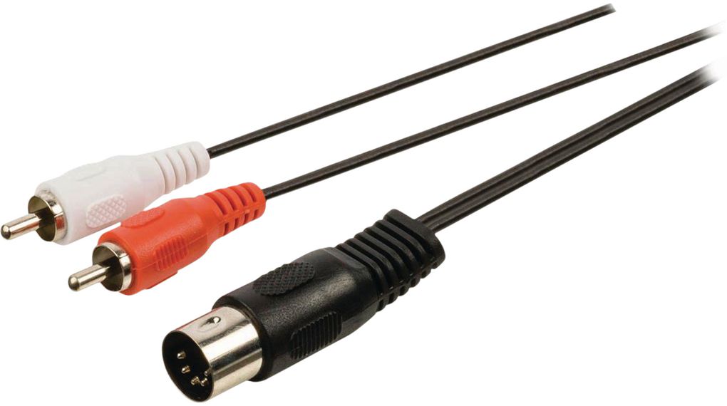 Audiokabel, Stereo, DIN 5-pins plugg - 2 stk. RCA-plugger, 1m