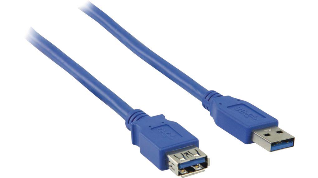 Cable, USB-A-stekker - USB-A-aansluiting, 2m, USB 3.0, Blauw