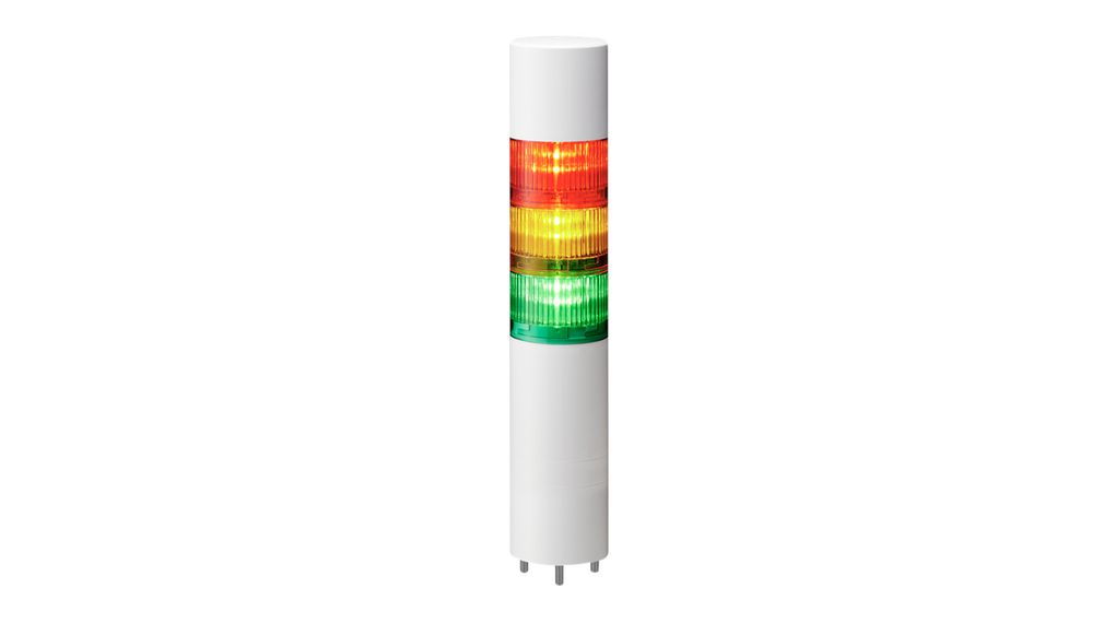 Signal Tower with Buzzer Green / Red / Yellow 385mA 24V LR6 Surface Mount IP67 / IP69K Connector, M12