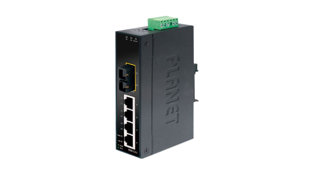 Ethernet Switch, RJ45 Ports 4, Fibre Ports 1SC, 100Mbps, Unmanaged