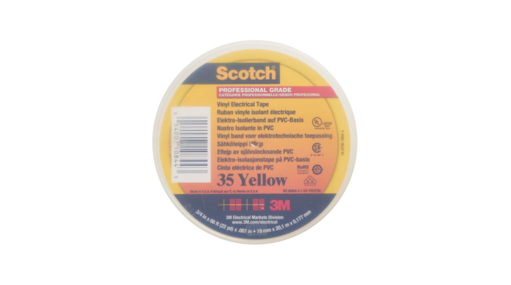SCOTCH 35 JAUNE 20 X 19 | 3M Scotch 35 Yellow PVC Electrical Tape, 19mm ...