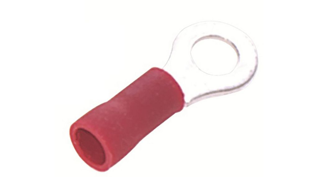 Insulated Ring Terminal, 4.3mm Stud Size, 0.5mm² to 1.5mm² Wire Size, Red, 100 ST