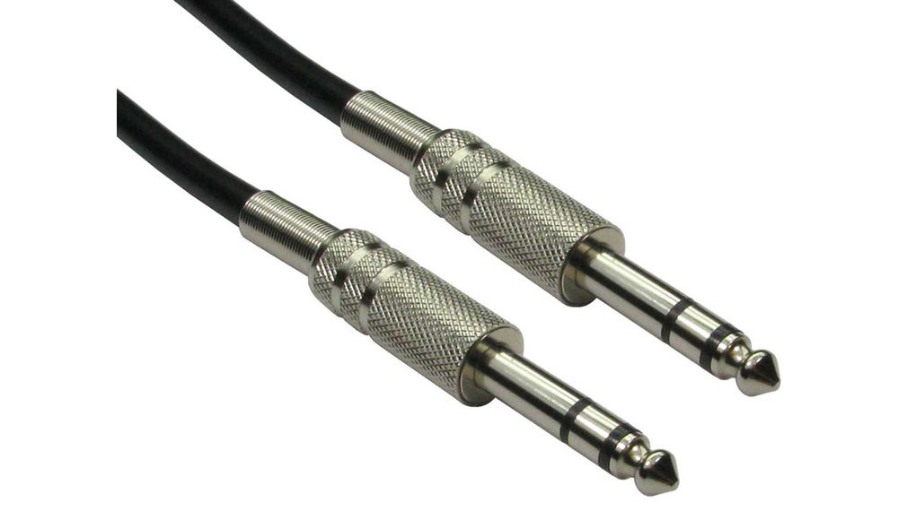 Male 6.35mm Stereo Jack to Male 6.35mm Stereo Jack Aux Cable, Black, 3m