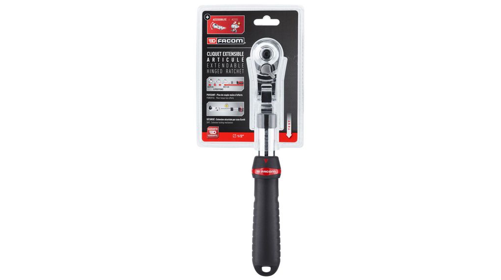 Facom SXL.171PB 1/2 in Square Ratchet with Bi-material Elastomer Handle, 304 mm Overall, 304mm