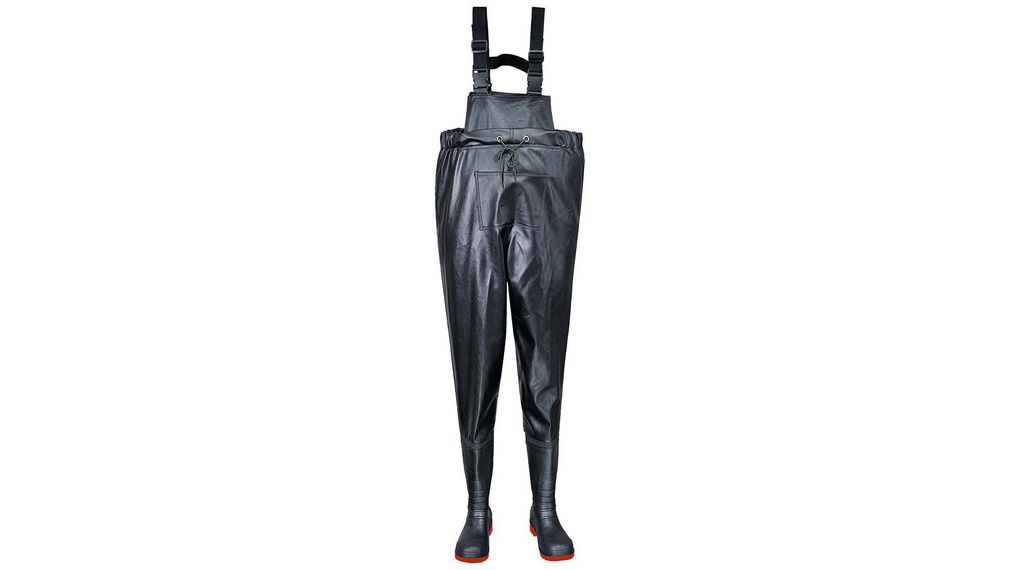 Portwest Wader Chest Black Pvc Nitrile Steel Toe, Nitrile / Polyvinyl Chloride, Black / Red