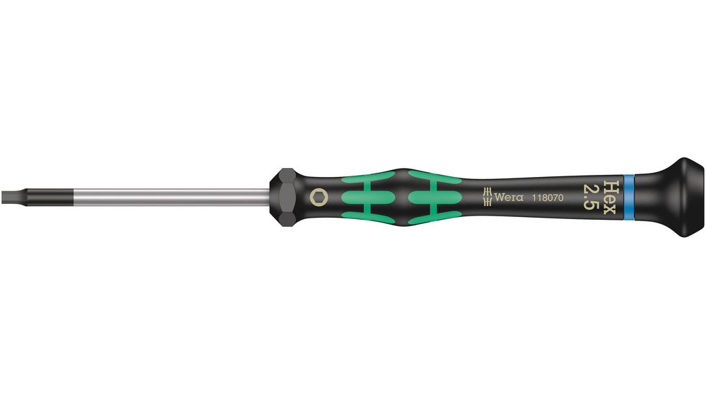 Wera Hexagon Precision Screwdriver, 2.5 mm Tip, 60 mm Blade, 157 mm Overall, 60mm