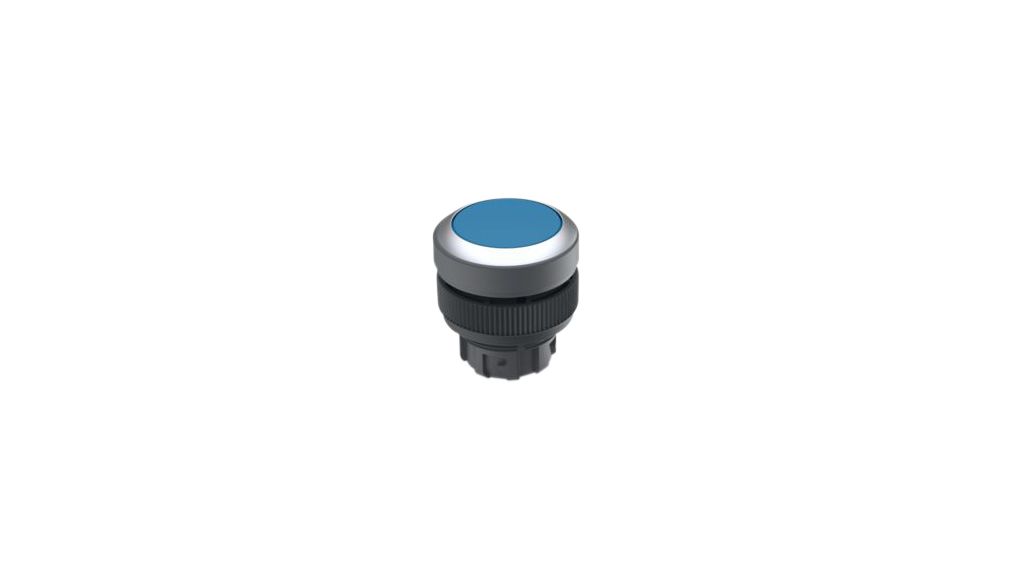 Leuchtdrucktaster-Betätiger mit metallisch-silbernen Frontring Rastend Runde Taste Blau IP65 RAFIX 22 QR
