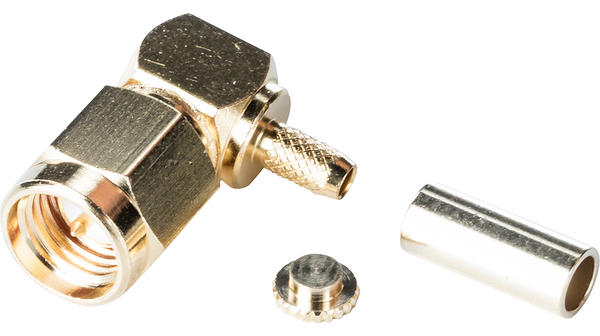 Connector, SMA, Brass, Plug, Right Angle, 50Ohm, Cable Mount, Solder Terminal