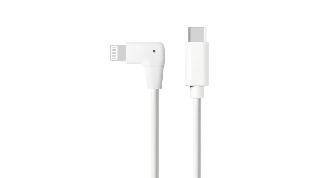 Câble coudé, Fiche USB C - Apple Lightning, 2m, USB 2.0, Blanc