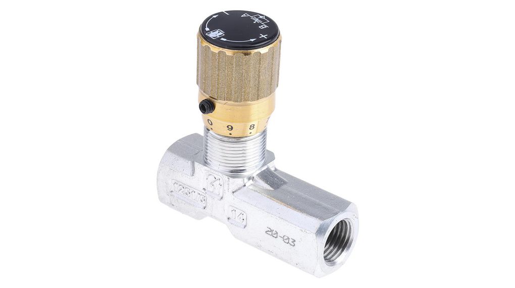 Hydraulic Flow Control Valve, Two-Way, G1/4", In-Line, 1.2m³/h, 210bar