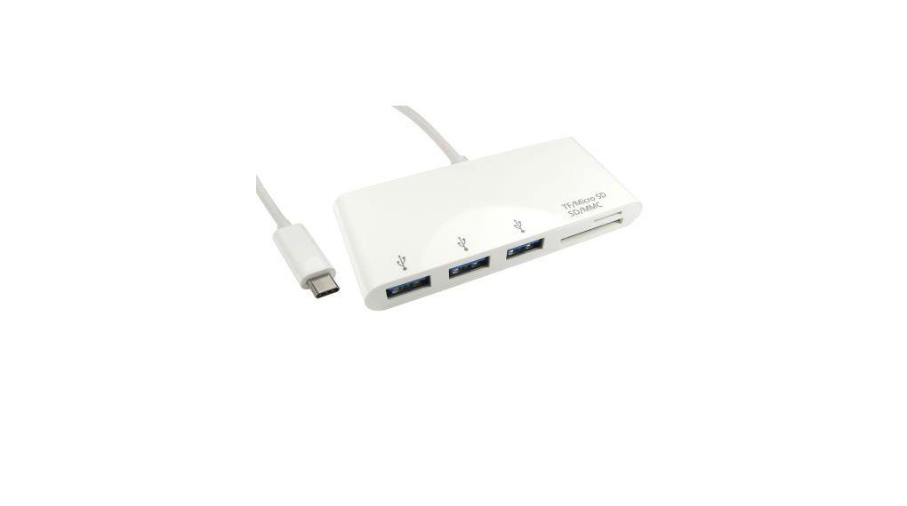 USB Hub with SD / Micro SD Card Reader, USB-C Plug, 3.0, USB Ports 3, USB-A Socket