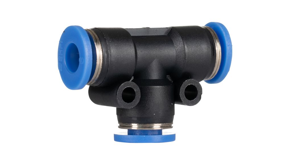 T-Fitting, Ø10 mm, Push-In Connector, Ø10 mm, Push-In Connector, Polyoxymethylene (POM), 37mm, Pack of 10 pieces