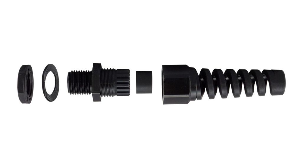 Cable Gland, 5 ... 10mm, M16 x 1.5, Polyamide 6.6, Black, Pack of 5 pieces