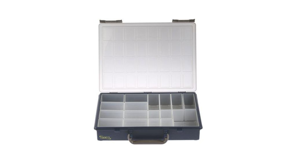 17 Cell Grey, Transparent PP Compartment Box, 57mm x 340mm x 265mm