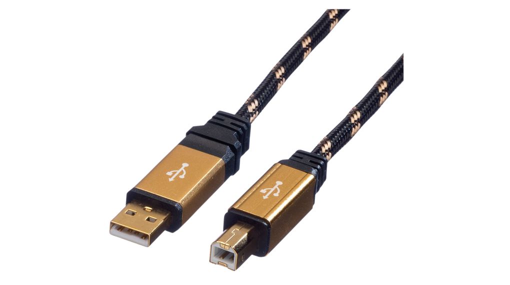 springvand eftertænksom Thicken 11.02.8803 | Roline Gold Cable, USB A-stik - USB B-stik, 3m, USB 2.0,  Sort/guld | Elfa Distrelec Danmark