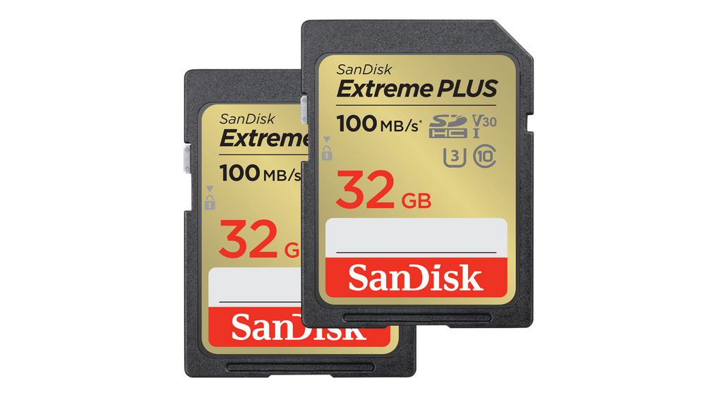 Industriële geheugenkaart, verpakking van 2 stuks, SD, 32GB, 100MB/s, 60MB/s, Zwart/goud